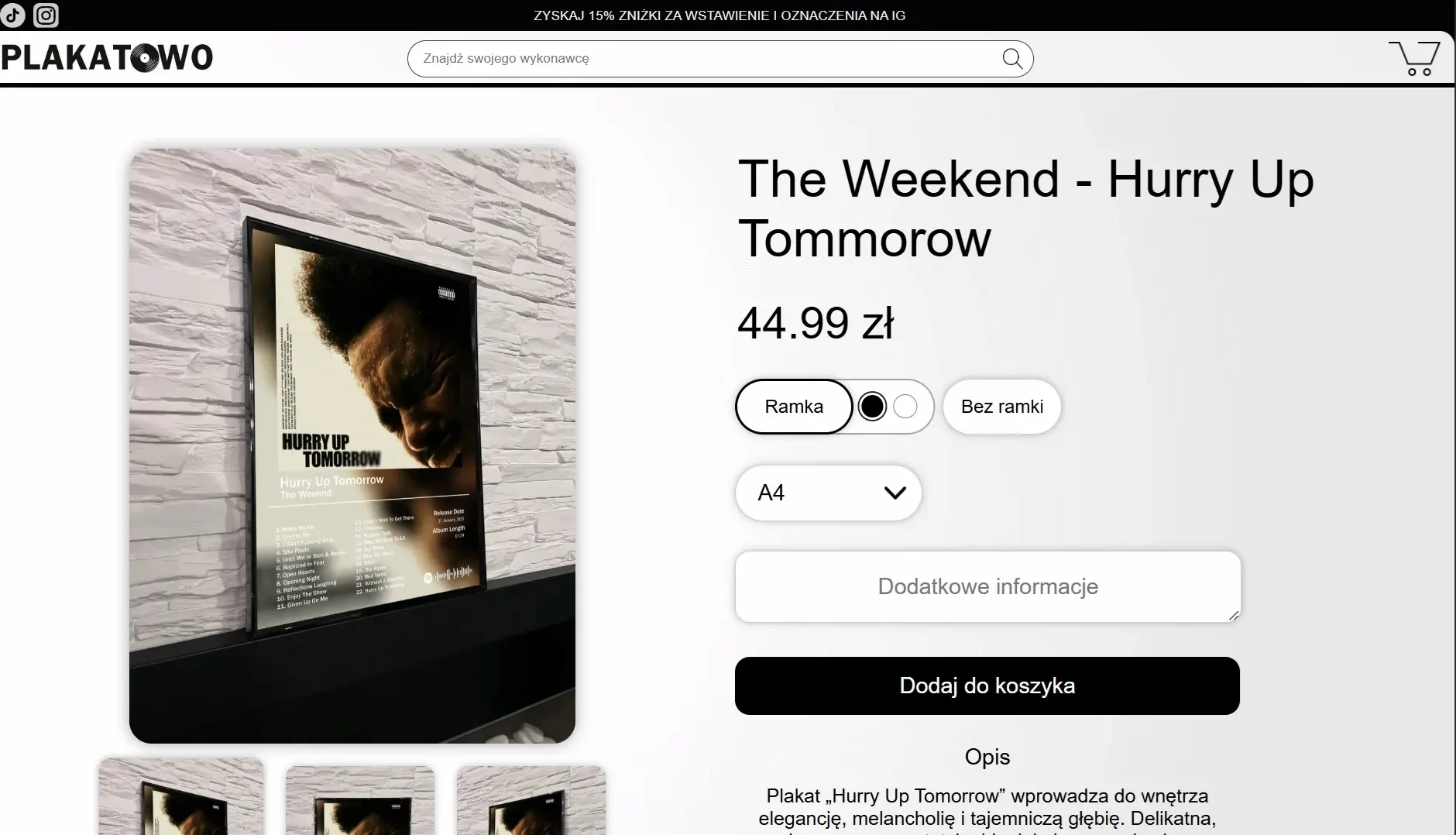 Plakatowo product page with frame and poster size options